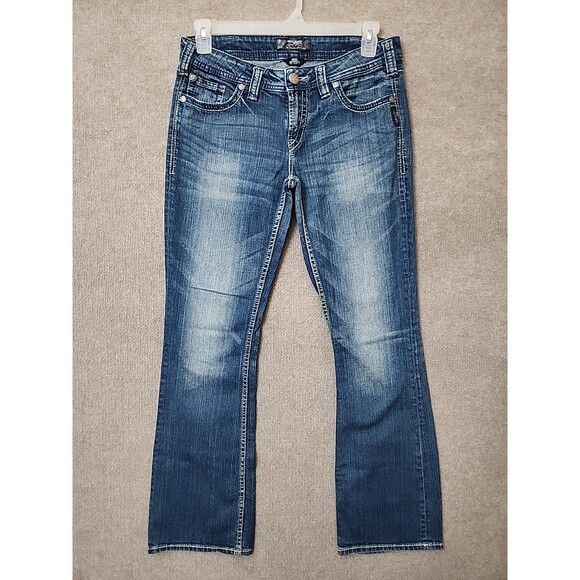 Silver Aiko Bootcut Jeans Womens 31 Blue Medium Wash Thick Stitch Stretch - Picture 1 of 9